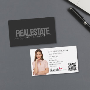 Tarjeta De Visita Agente Inmobiliario Moderno Realtor Foto Código QR