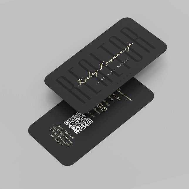 Tarjeta De Visita Agente inmobiliario moderno Realtor negro (Modern Realtor Black Gold Real Estate Business Card
)