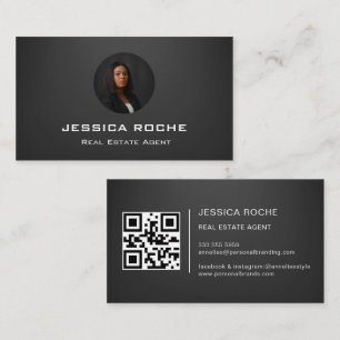 Tarjeta De Visita Agente inmobiliario moderno Realtor negro foto QR