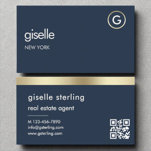 Tarjeta De Visita Agente inmobiliario Navy Azul Código QR Monograma 