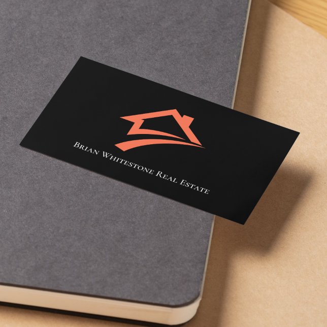 Tarjeta De Visita Agente Inmobiliario Negro Único y Elegante (Stylish Unique Black Real Estate Agent Business Card)