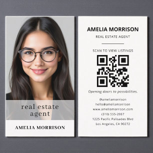 Tarjeta De Visita Agente inmobiliario Neutral Beige-QR Foto de códig