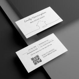 Tarjeta De Visita Agente Inmobiliario Neutral Código QR Arte de Líne
