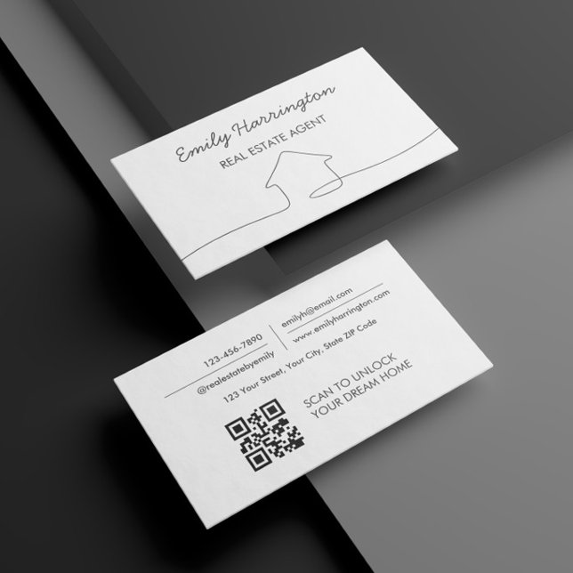 Tarjeta De Visita Agente Inmobiliario Neutral Código QR Arte de Líne (Subido por el creador)