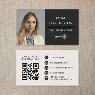 Tarjeta De Visita Agente Inmobiliario Neutral Código QR Clave Clásic