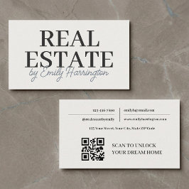 Tarjeta De Visita Agente Inmobiliario Neutral con Código QR Moderno