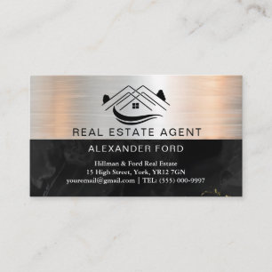 Tarjeta De Visita Agente inmobiliario plata Mármol metálico de oro