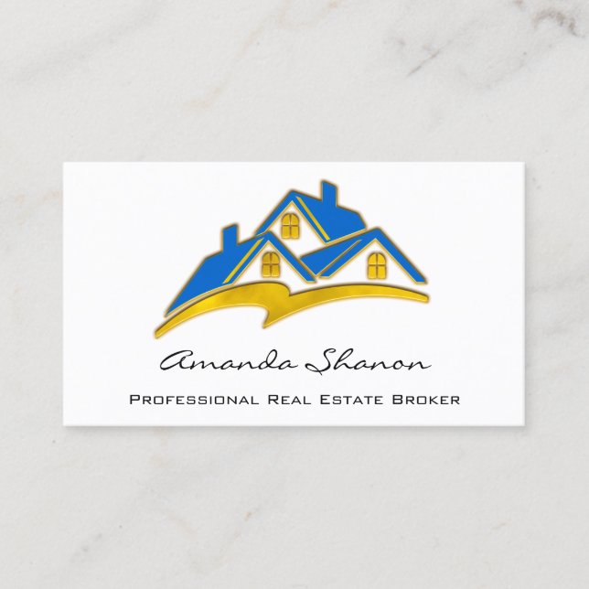 Tarjeta De Visita Agente Inmobiliario Profesional Broker Blue House (Anverso)