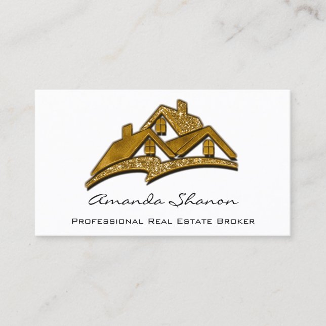 Tarjeta De Visita Agente Inmobiliario Profesional Broker House Gold (Anverso)