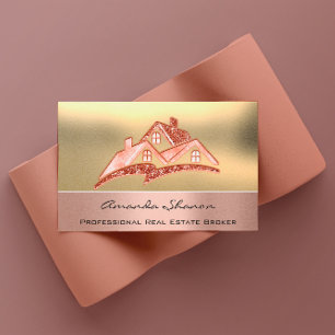 Tarjeta De Visita Agente inmobiliario profesional Broker Rosa Gold