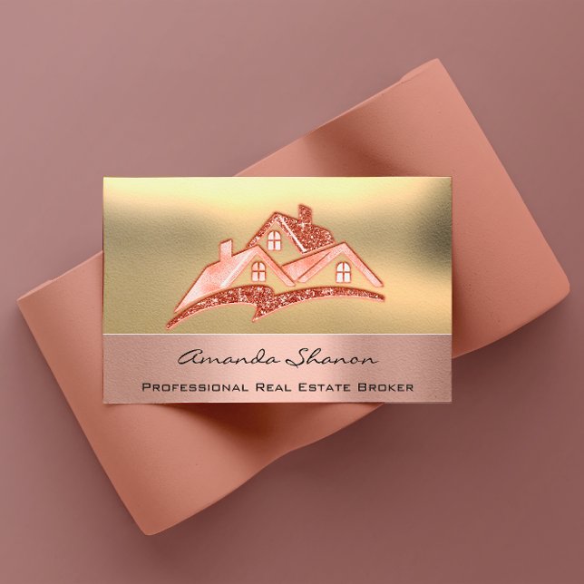 Tarjeta De Visita Agente inmobiliario profesional Broker Rosa Gold (Professional Real Estate Agent Broker Rose Gold Business Card)