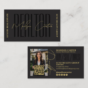 Tarjeta De Visita Agente Inmobiliario Profesional de Oro Negro Moder