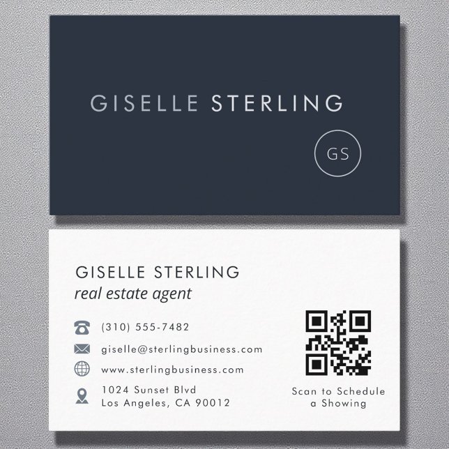 Tarjeta De Visita Agente inmobiliario QR Code Navy Blue Luxury (Subido por el creador)