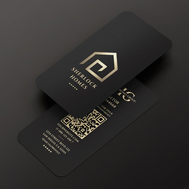 Tarjeta De Visita Agente Inmobiliario Realtor Black Faux Gold House (Realtor Real Estate Agent Black Gold House Modern Business Card
)