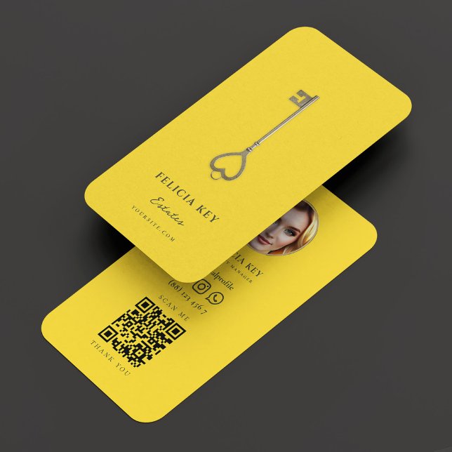 Tarjeta De Visita Agente inmobiliario Realtor Foto Clave Amarilla (Real Estate Agent Realtor Photo Yellow Key Business Card
)