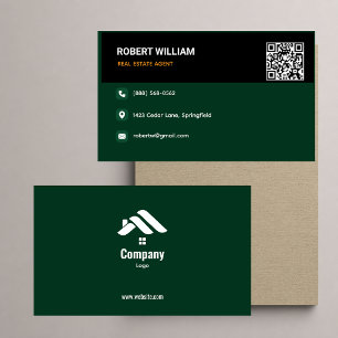 Tarjeta De Visita Agente Inmobiliario Realtor Moderno Verde Oscuro B