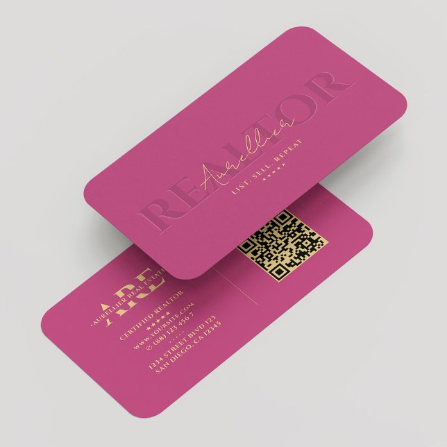 Tarjeta De Visita Agente inmobiliario Realtor Monograma rosa moderno (Real Estate Agent Realtor Monogram Pink Modern Business Card
)