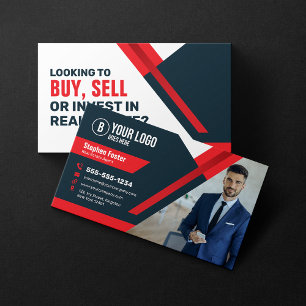 Tarjeta De Visita Agente Inmobiliario Rojo Profesional Comprar Vende