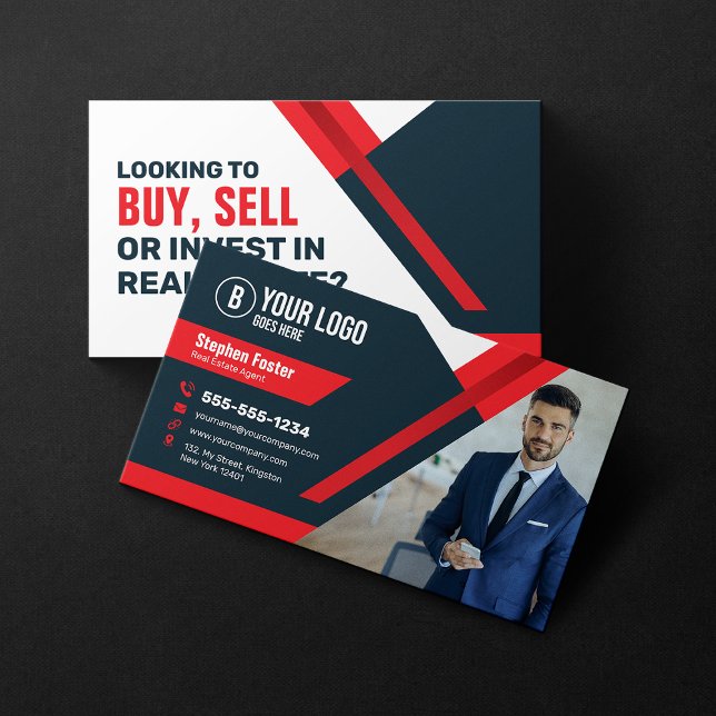 Tarjeta De Visita Agente Inmobiliario Rojo Profesional Comprar Vende (Subido por el creador)