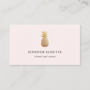 Tarjeta De Visita Agente inmobiliario Rubor Pink Gold Pineapple Isla