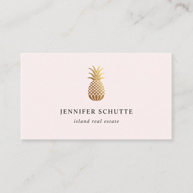 Tarjeta De Visita Agente inmobiliario Rubor Pink Gold Pineapple Isla (Anverso)