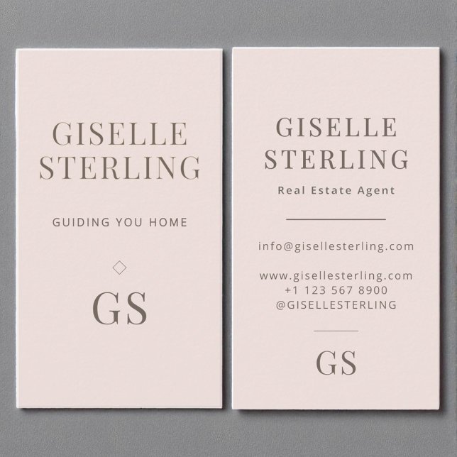 Tarjeta De Visita Agente inmobiliario Rubor Pink Monograma Minimalis (Subido por el creador)