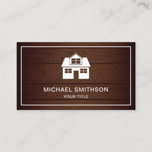 Tarjeta De Visita Agente Inmobiliario Rustic Wood Home Icon (Anverso)