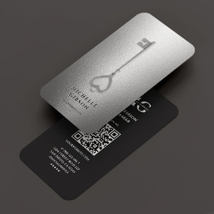 Tarjeta De Visita Agente inmobiliario Silver Key Moderno Realtor