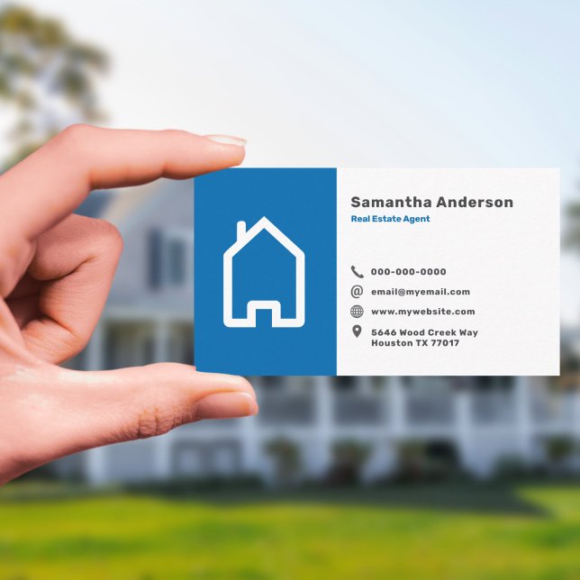 Tarjeta De Visita Agente inmobiliario simple y azul (Blue & Simple Real Estate Agent Business Card)