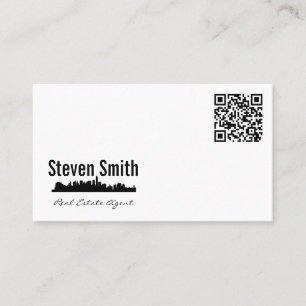 Tarjeta De Visita Agente inmobiliario   Skyline de la ciudad   QR