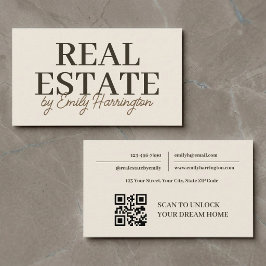 Tarjeta De Visita Agente Inmobiliario Terroso con Código QR Moderno