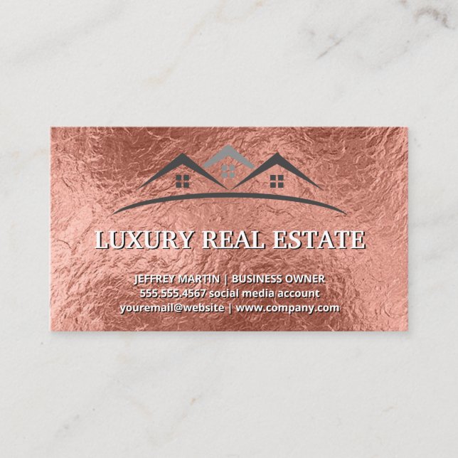 Tarjeta De Visita Agente inmobiliario | Textura de Relieve metalizad (Anverso)