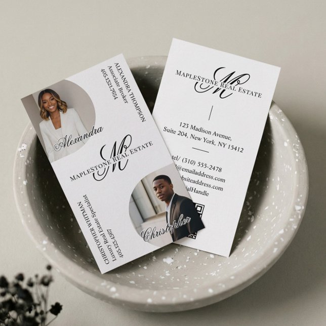 Tarjeta De Visita Agentes Inmobiliarios de Lujo con Monograma de Let (Luxury Script Monogram Real Estate Agents Photos Business Card)