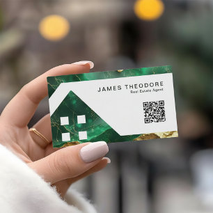 Tarjeta De Visita Agentes Inmobiliarios Elegantes Esmeralda Dorada