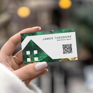 Tarjeta De Visita Agentes Inmobiliarios Elegantes Esmeralda Dorada