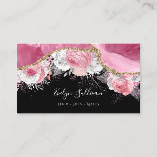 Tarjeta De Visita agio floral rosa sobre negro