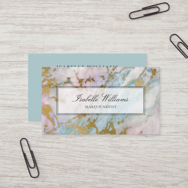 Tarjeta De Visita Agitación de mármol arcoiris dorado azul turquesa (Anverso/Reverso In Situ)