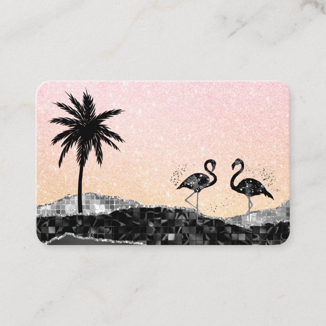 Tarjeta De Visita *~* Agitar Flamingo tropical de palmeras de crista (Anverso)