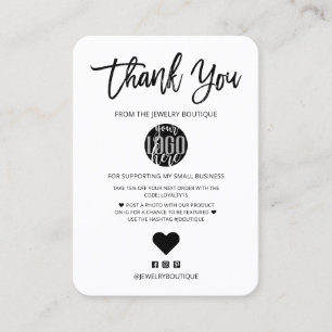 Tarjeta De Visita Agradecimiento al cliente del logotipo blanco negr