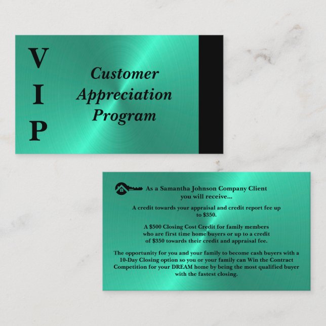 Tarjeta De Visita Agradecimiento al cliente VIP negro y turquesa (Anverso / Reverso)
