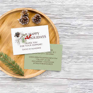 Tarjeta De Visita Agradecimiento de Navidad con Greenery en Acuarela