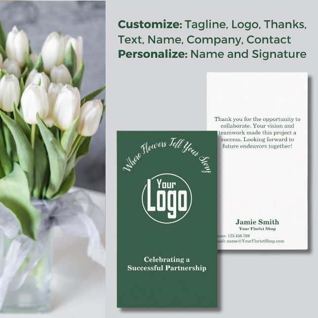 Tarjeta De Visita Agradecimiento por el trabajo en equipo Personaliz (Teamwork Appreciation Custom Florist Thank You Business Card, Custom Logo, Tagline)
