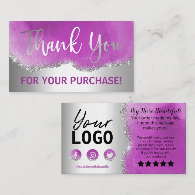 Tarjeta De Visita Agradecimiento púrpura de Agate Silver (Anverso / Reverso)