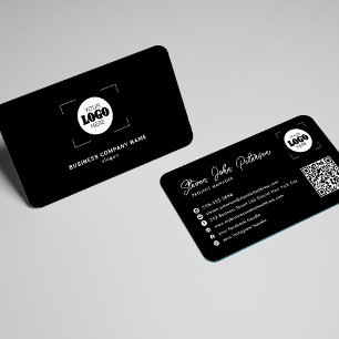 Tarjeta De Visita Agrega tu logotipo código QR profesional negro