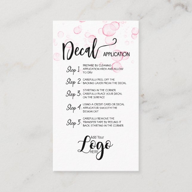 TARJETA DE VISITA AGREGAR SU APLICACIÓN LOGO DECAL CARTAS DE CUIDADO (Anverso)