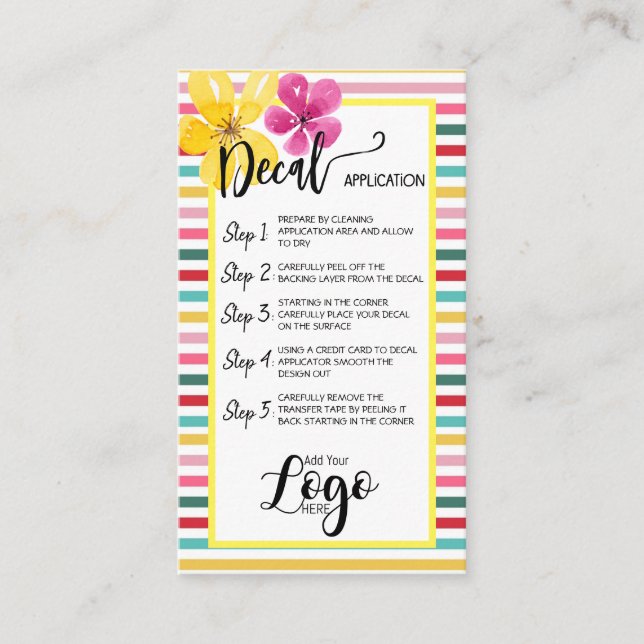 TARJETA DE VISITA AGREGAR SU APLICACIÓN LOGO DECAL CARTAS DE CUIDADO (Anverso)