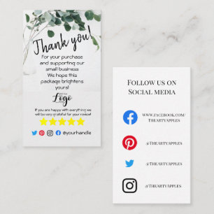 Tarjeta De Visita AGREGAR TU LOGO gracias ordenar insertar eucalipto