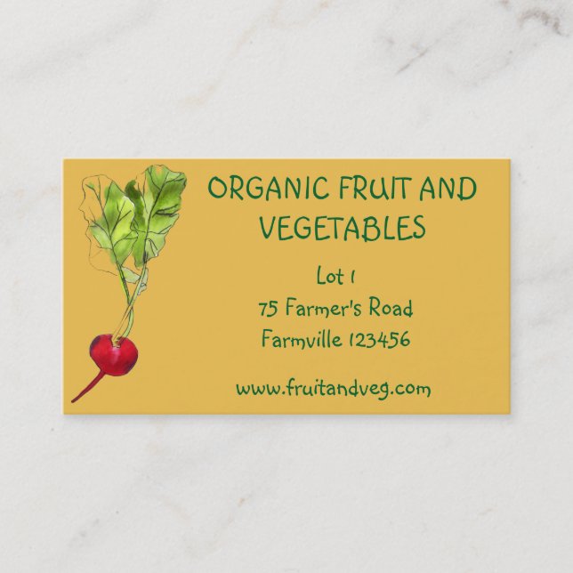 Tarjeta De Visita Agricultura orgánica de las verduras del mercado (Anverso)
