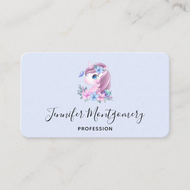 Tarjeta De Visita Agua de unicornio para bebé, dulce y mágico (Anverso)