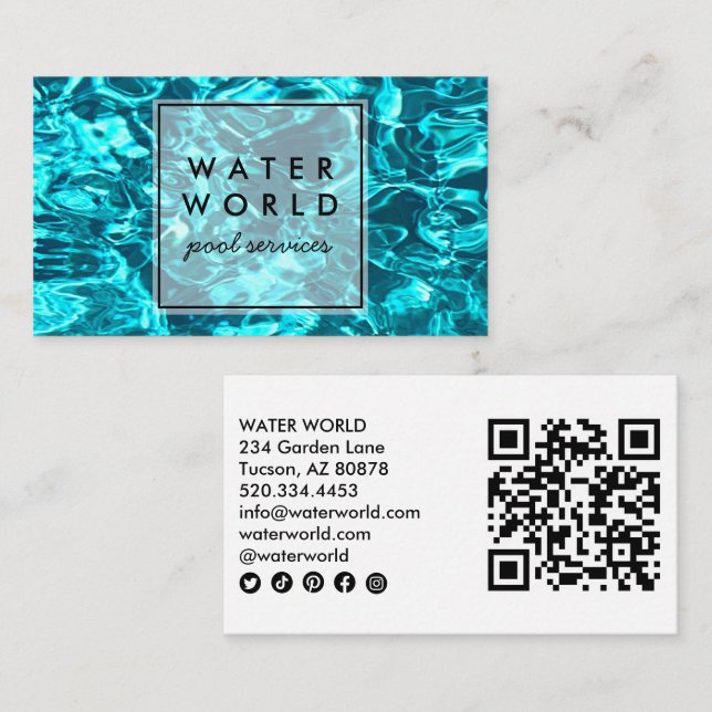 Tarjeta De Visita Agua Esparkles Servicio Piscina Foto Código QR (Anverso / Reverso)
